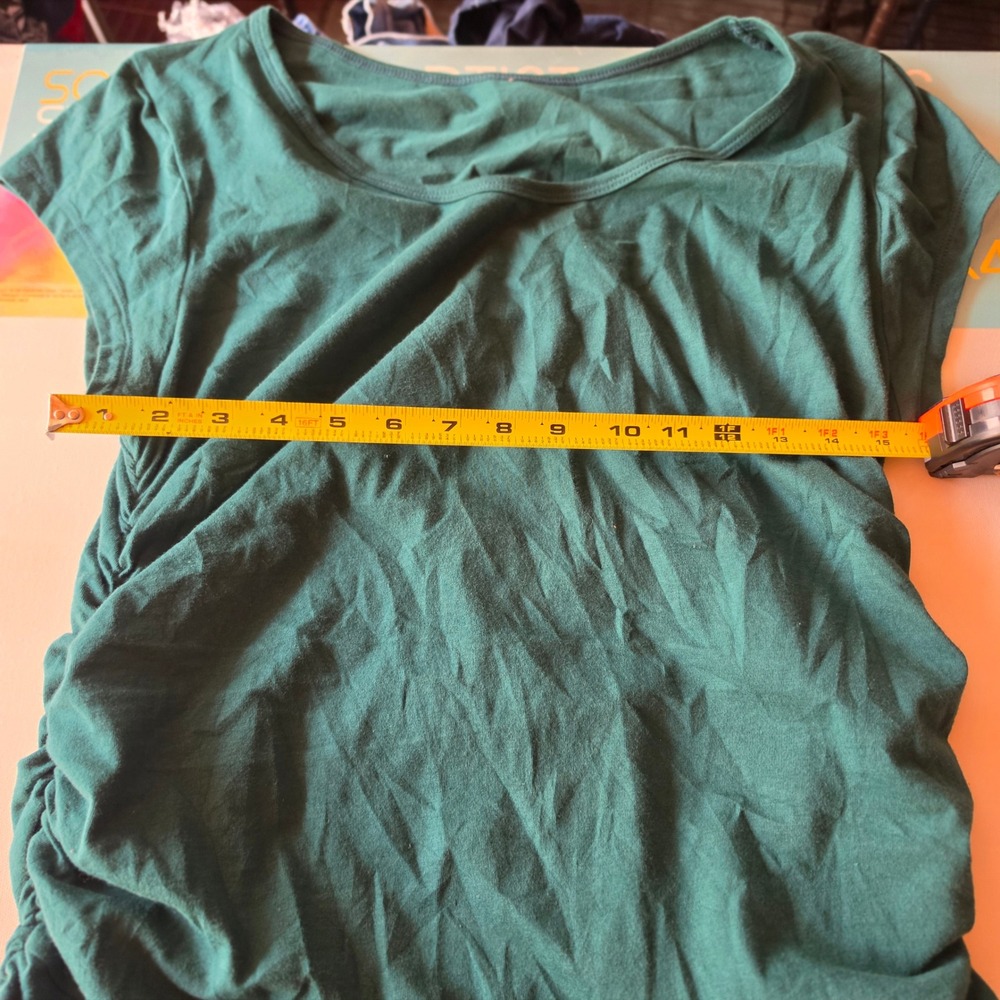 Necessitees Womens XL Forest Green Ruched Bodycon Short Sleeve Cotton Dress USA - Picture 2 of 7